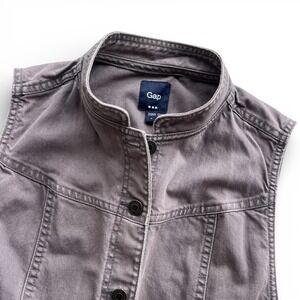 Gap Women L Grey Purple Hue Denim Cotton Sleeveless Button Front Vest Y2K Grunge